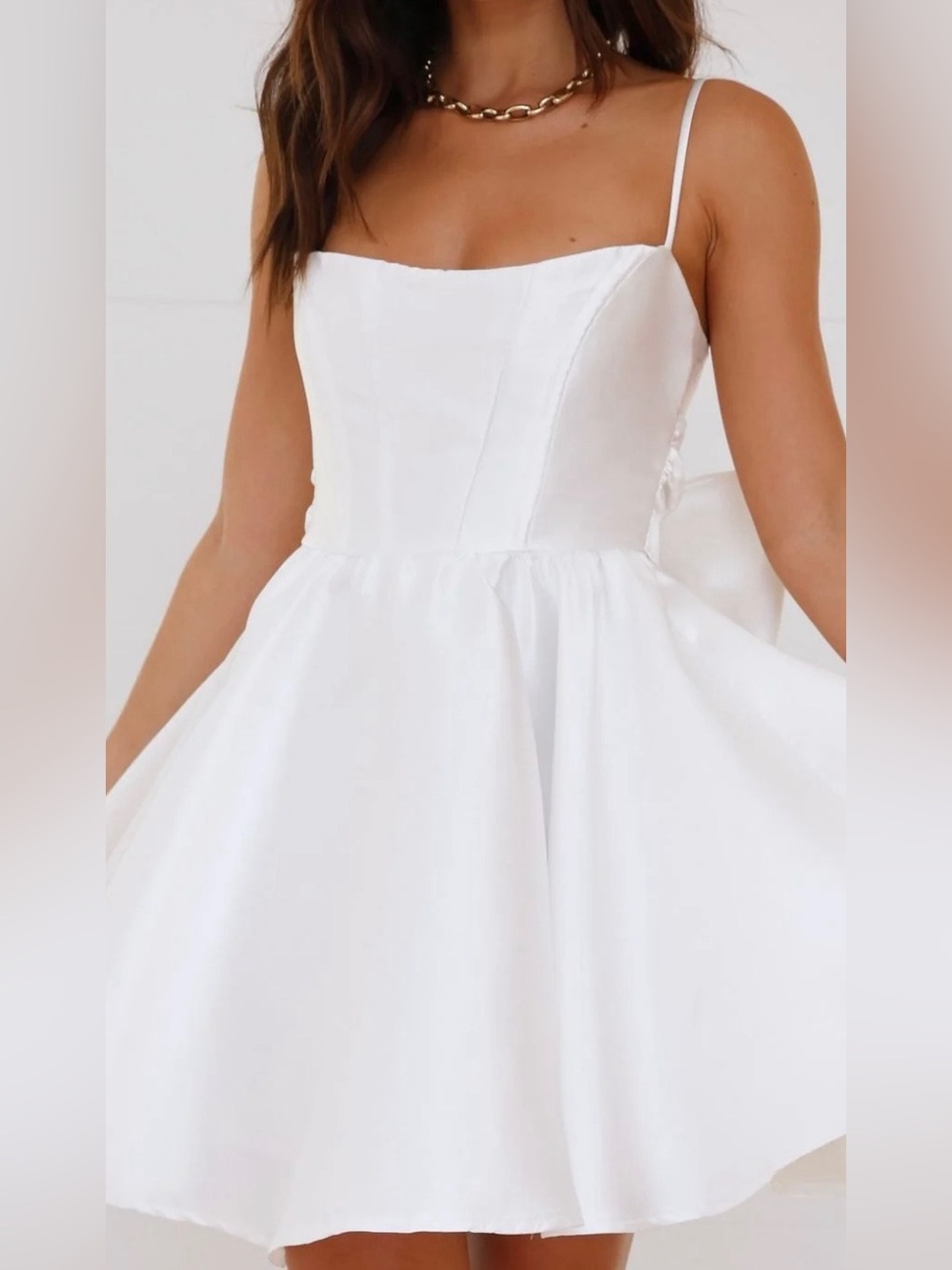 Ivory Satin Spaghetti-Strap Wedding Dress with A-Line Skirt